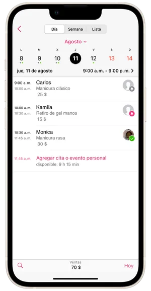 Vista del horario 4